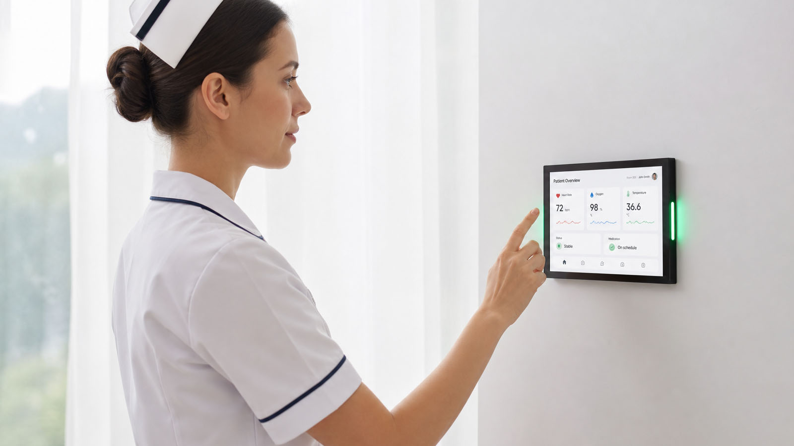 PoE tablet used as a healthcare bedside terminal