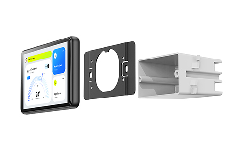 Pretech 5.5inch POE wall-mounted tablet's compatibility with US standard electrical boxes. This setup allows for seamless integration into US electrical systems, making it ideal for hotels, hospitals, and other facilities in Europe.