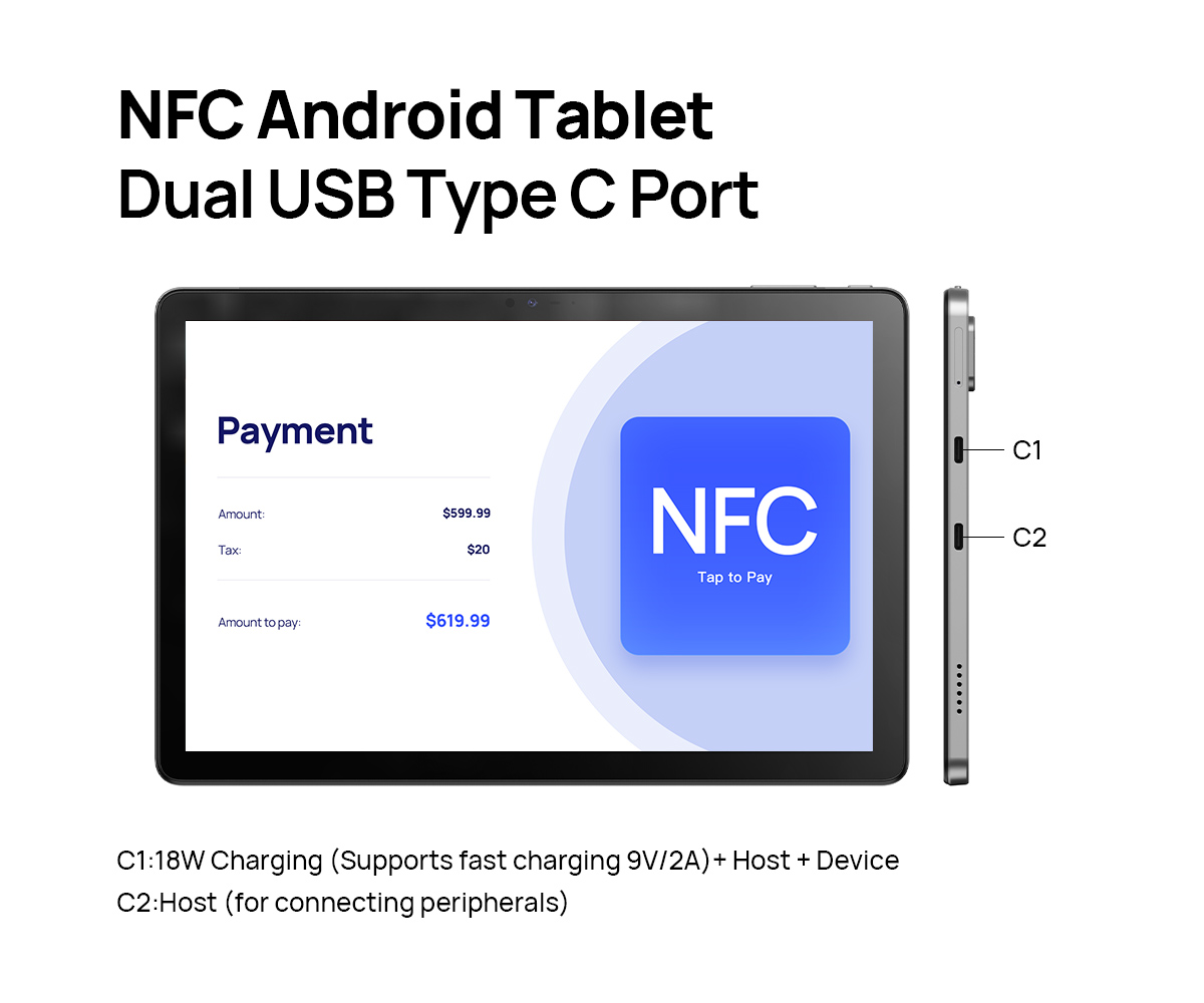 Android Tablets Pretech L1008: 10.1-Inch NFC Tablet Android with Dual USB C and 6000mAh high-capacity battery 2